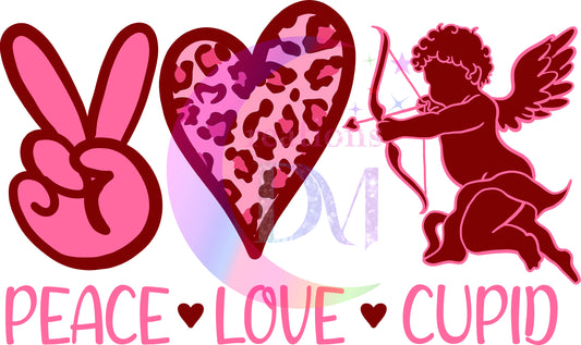 Valentines DTF - peace love cupid red and pink