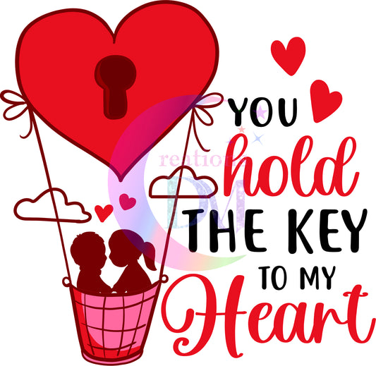 Valentines DTF - you hold the key to my heart , hot air balloon with lock