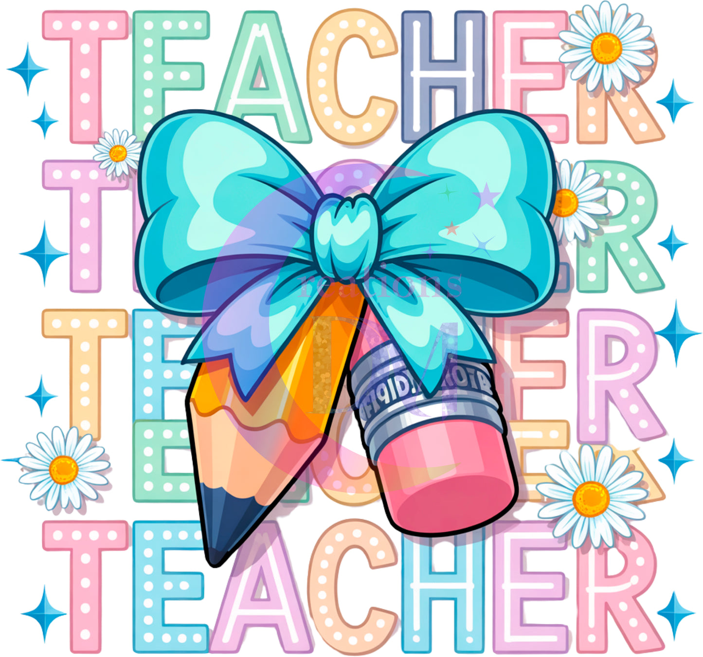 back to school DTF - TEACHER BLUE BOW
