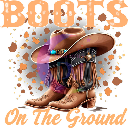 Boots on the ground - brown cowboy boots with cowboy hat