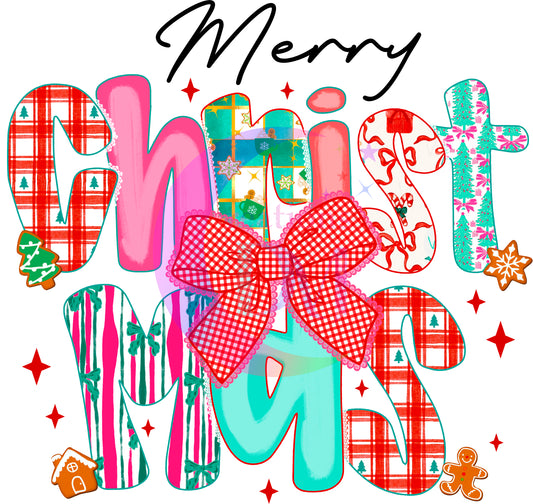 Christmas DTF - merry Christmas red bow