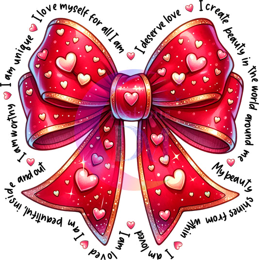 valentines - red bow with inspirational words