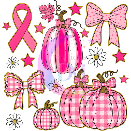 breast cancer awareness month - pink pumpkin and bows