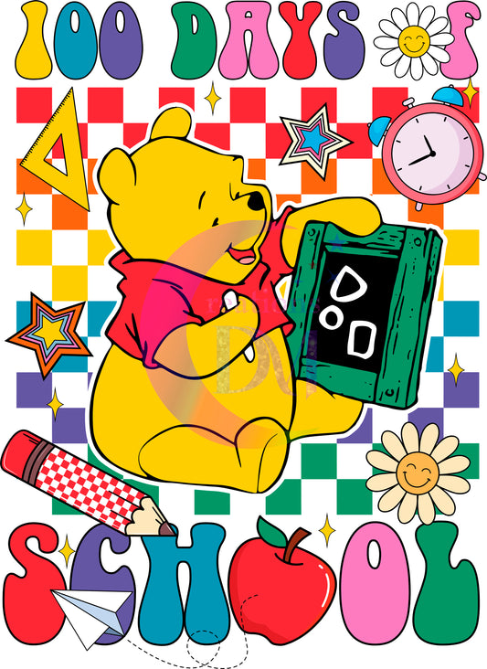 1OO Days of school - Winnie the Pooh , red checkered background