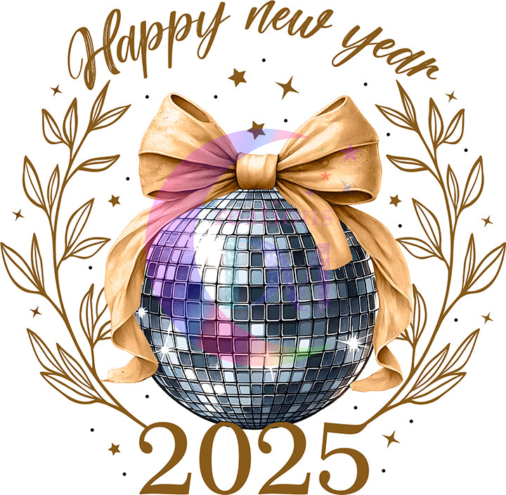 new years- 2025 happy new year cursive , disco ball