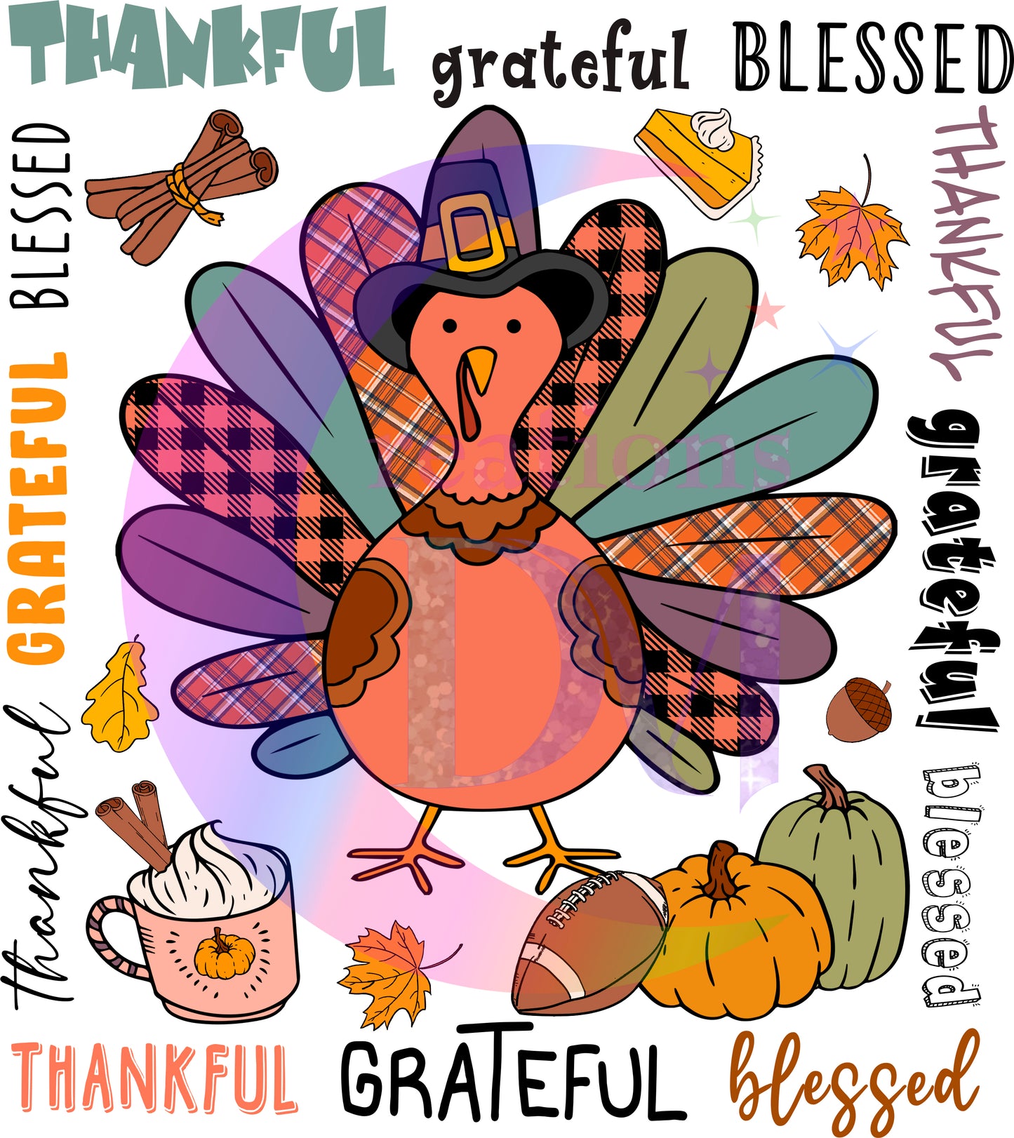 Thanksgiving DTF- Thankful, grateful, blessed x4 (turkey, pumpkin)