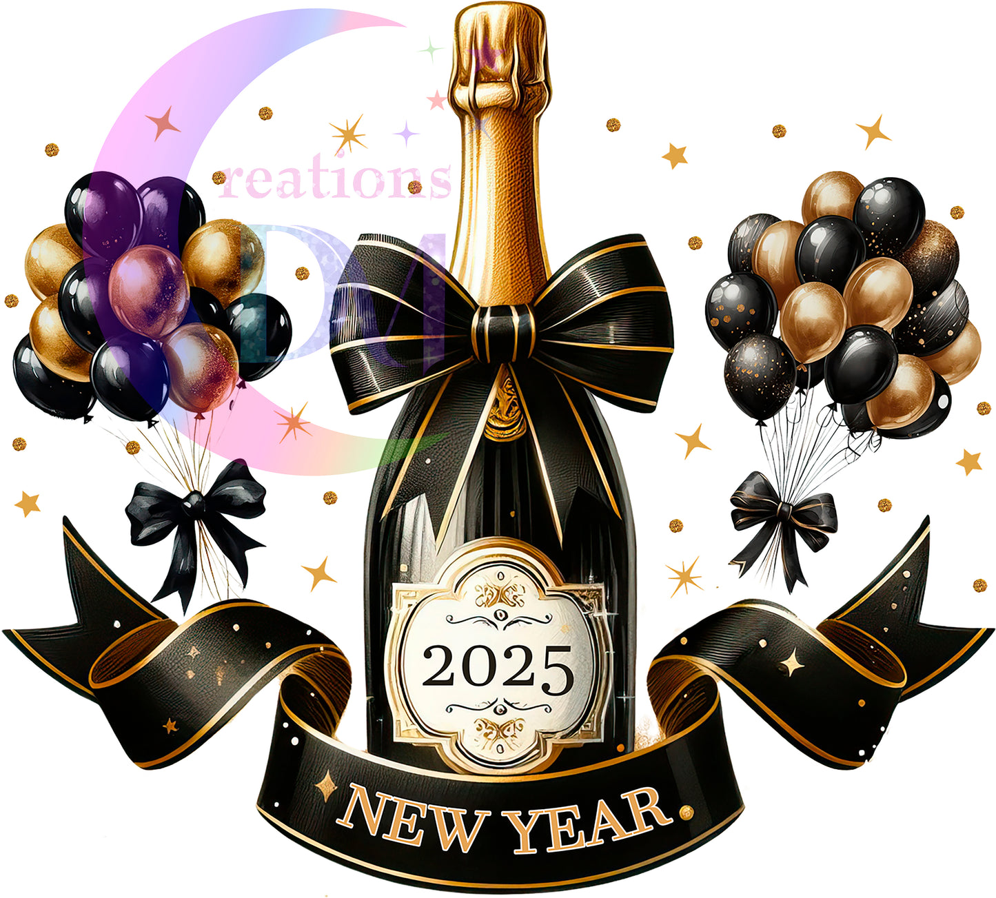 new years- Champagne bottle , with ballons 2025 new year