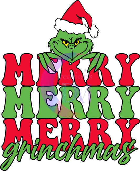 Christmas DTF - merry merry , merry grinchmas red and green outlined
