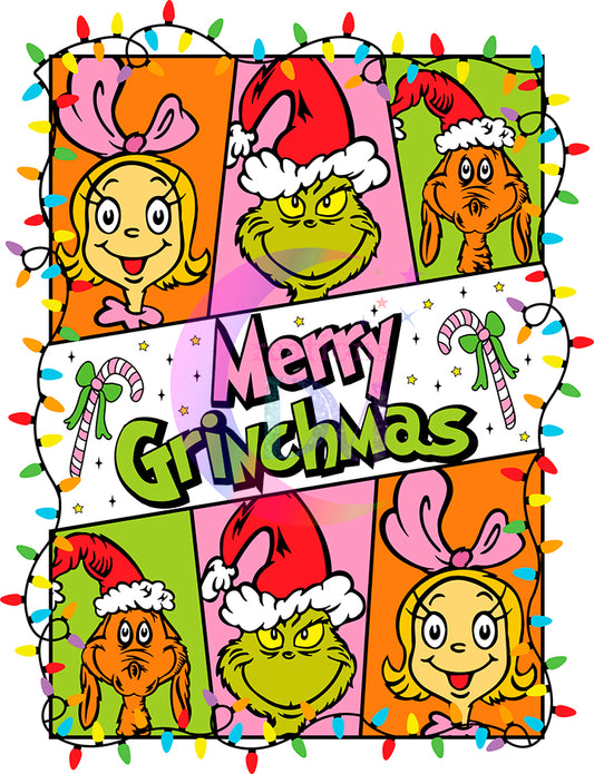 Christmas DTF - merry grinchmas square x6 , Christmas light