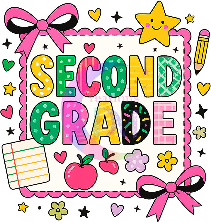 back to school DTF - School grade , pink bows - SECOND GRADE