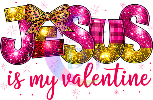 Valentines DTF - JESUS is my valentine cheetah print, pink and gold