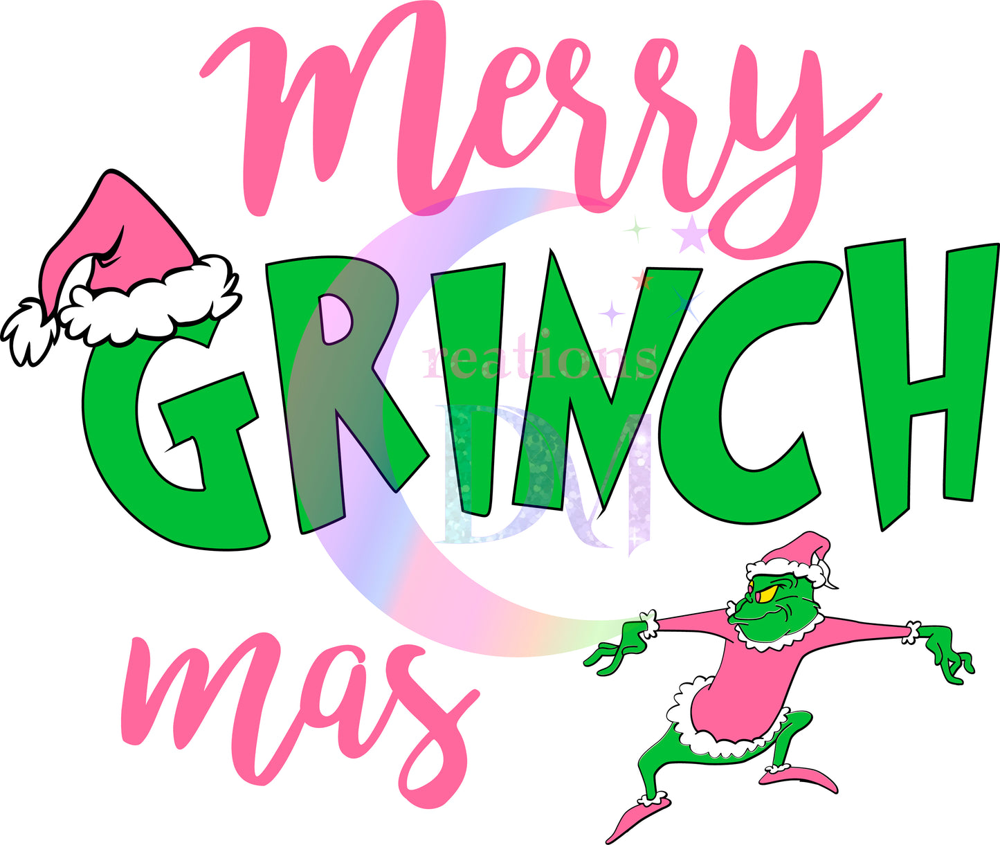 Christmas DTF - merry grinchmas pink , pink Santa hat