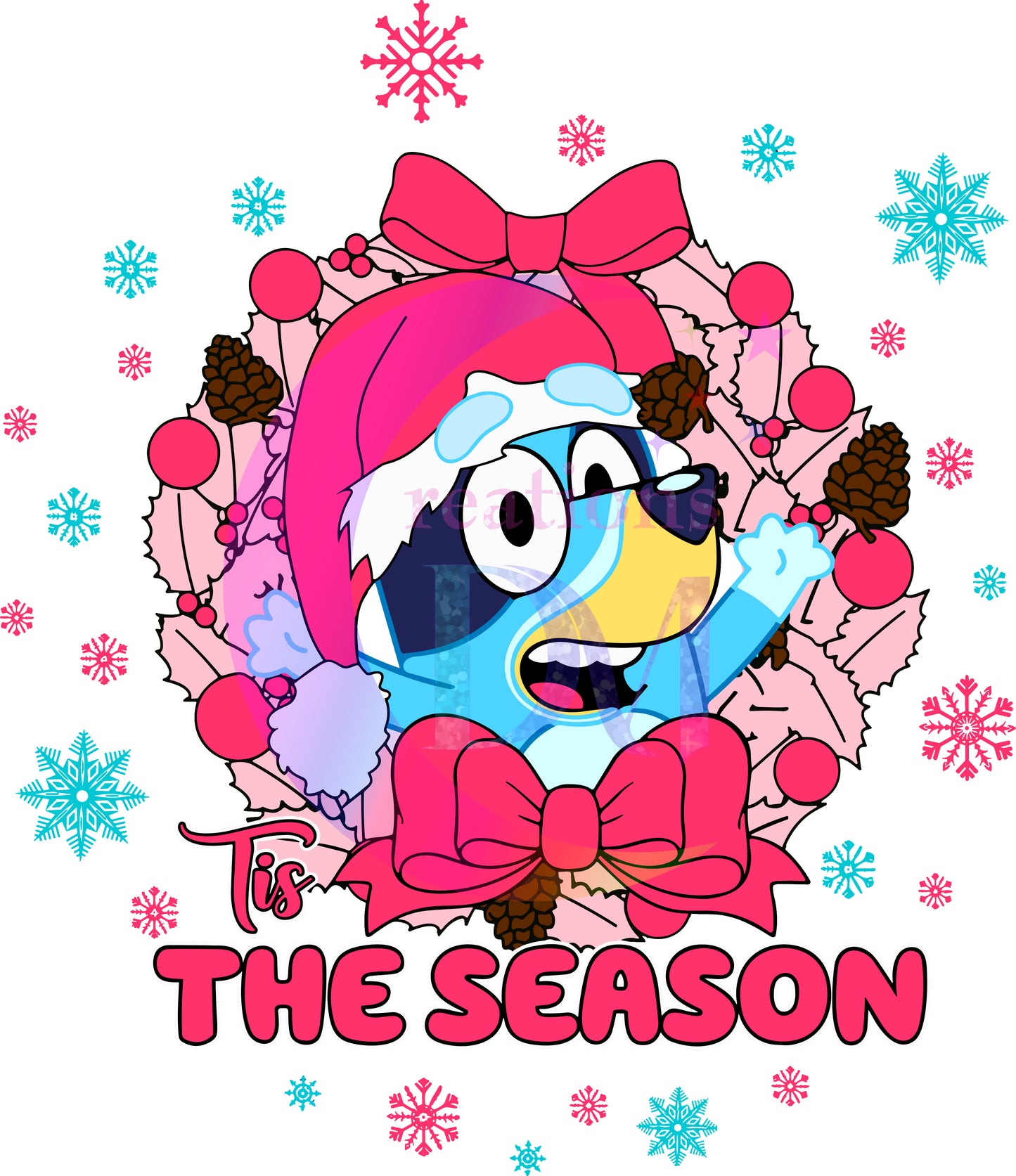Christmas DTF - bluey - wreath - the season pink