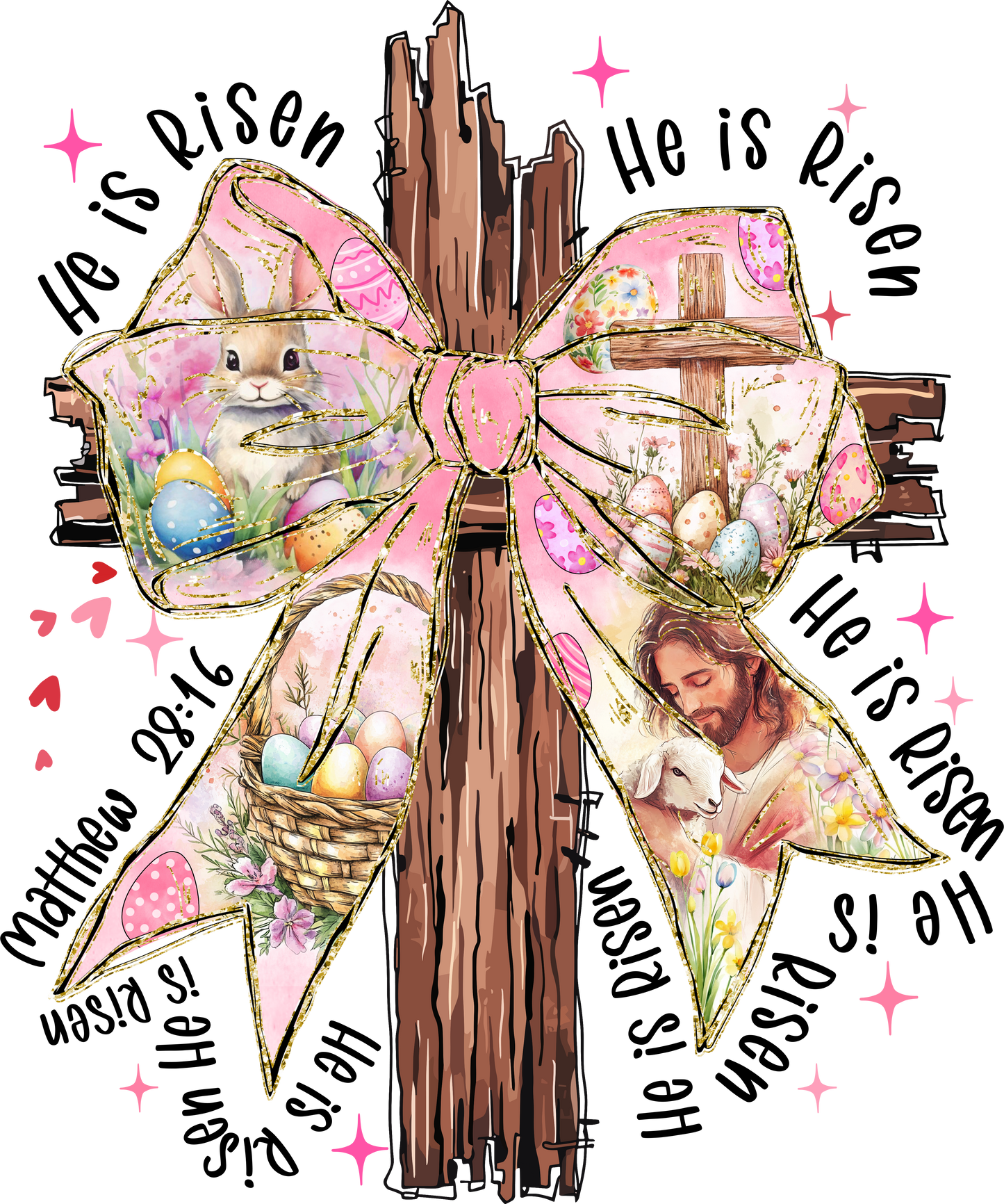 Easter - brown cross with black letters and pink bow