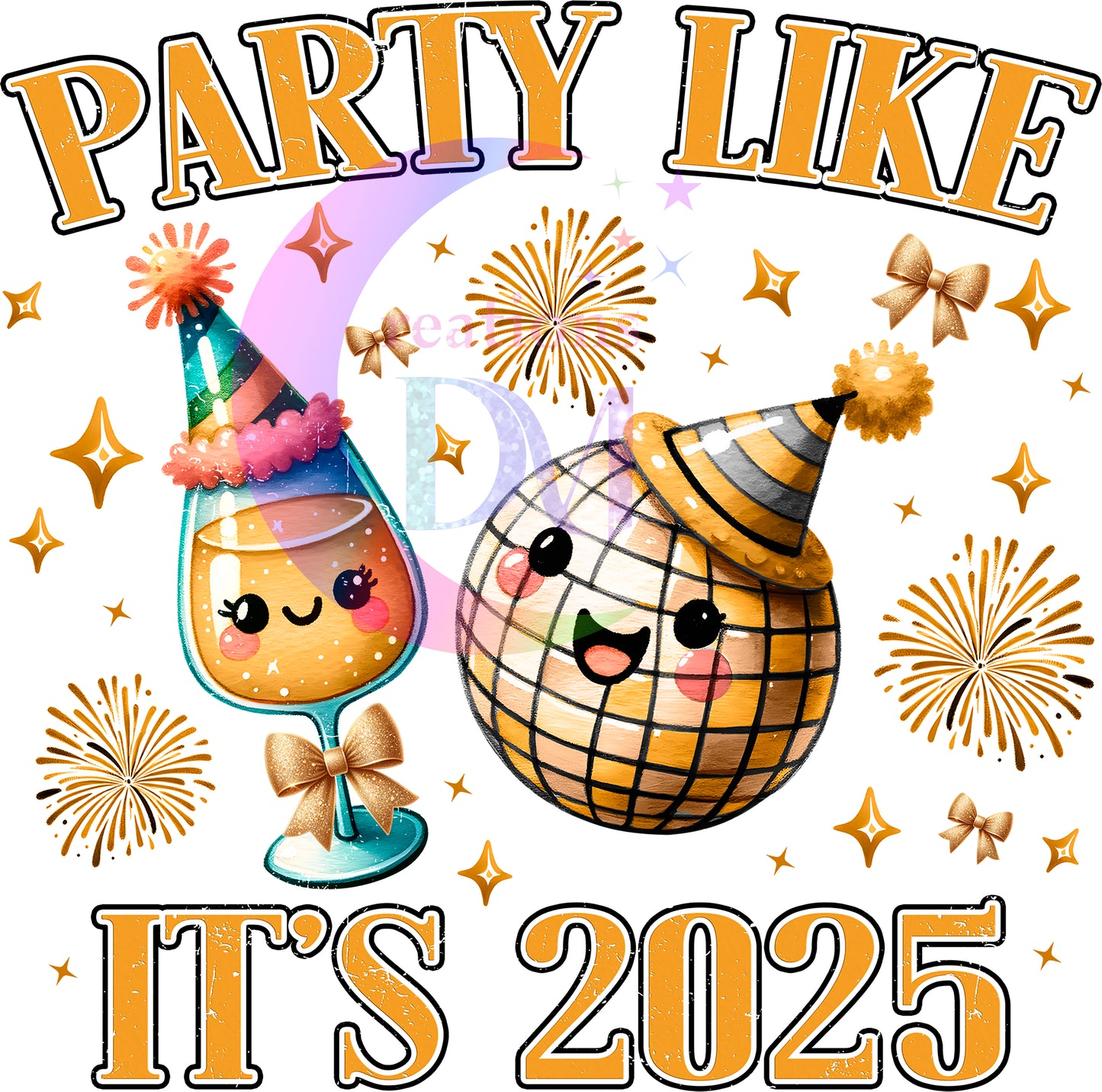 new years- party like its 2025 , champagne glass and disco ball