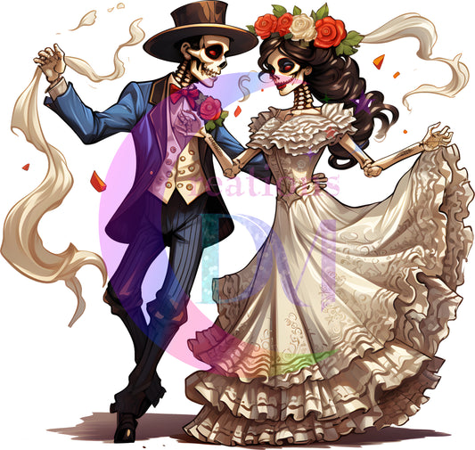 Dia de los muertos/Day of the Dead- couple dancing , beige