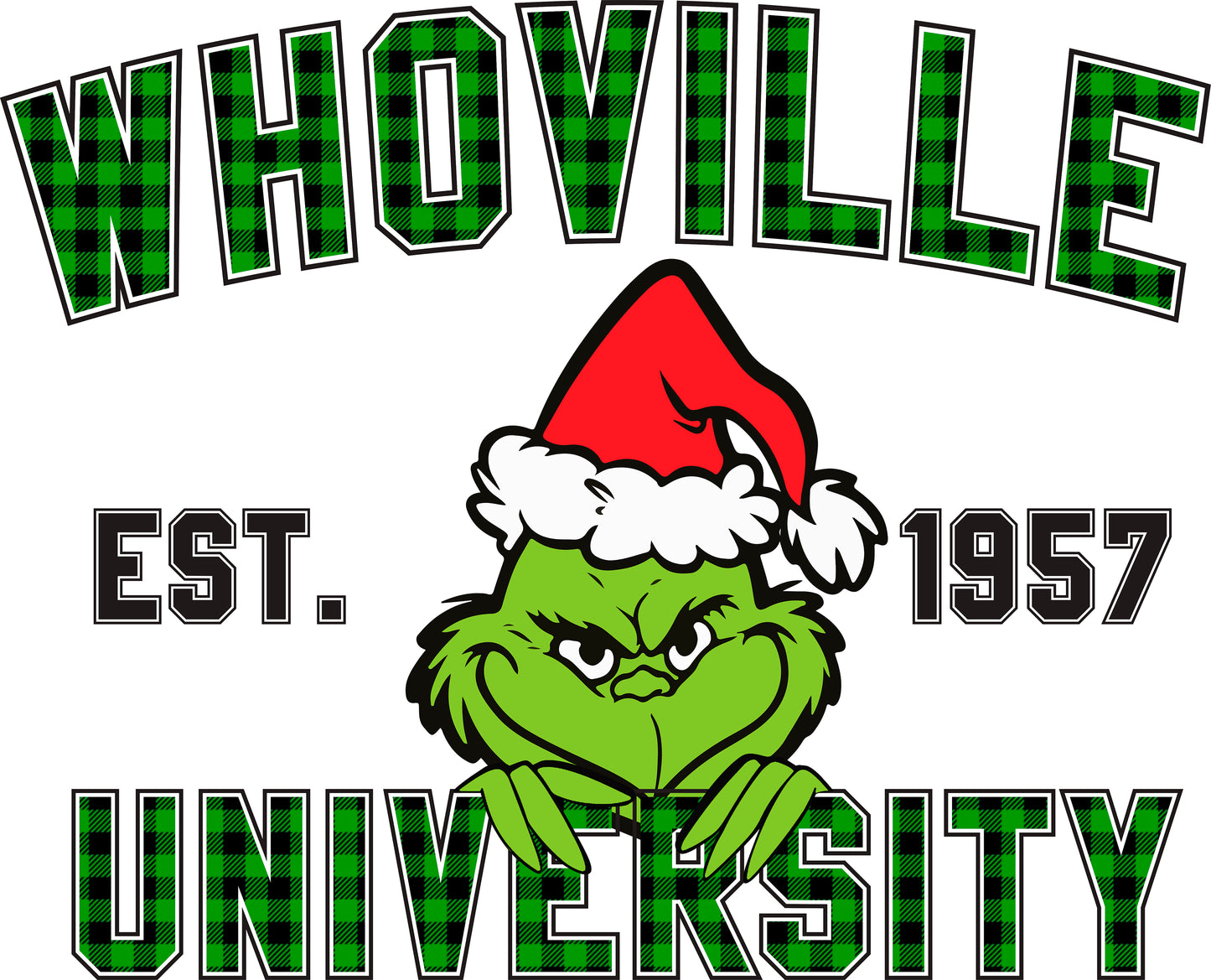 Christmas DTF - grinch -WHOVILLLE checkers green
