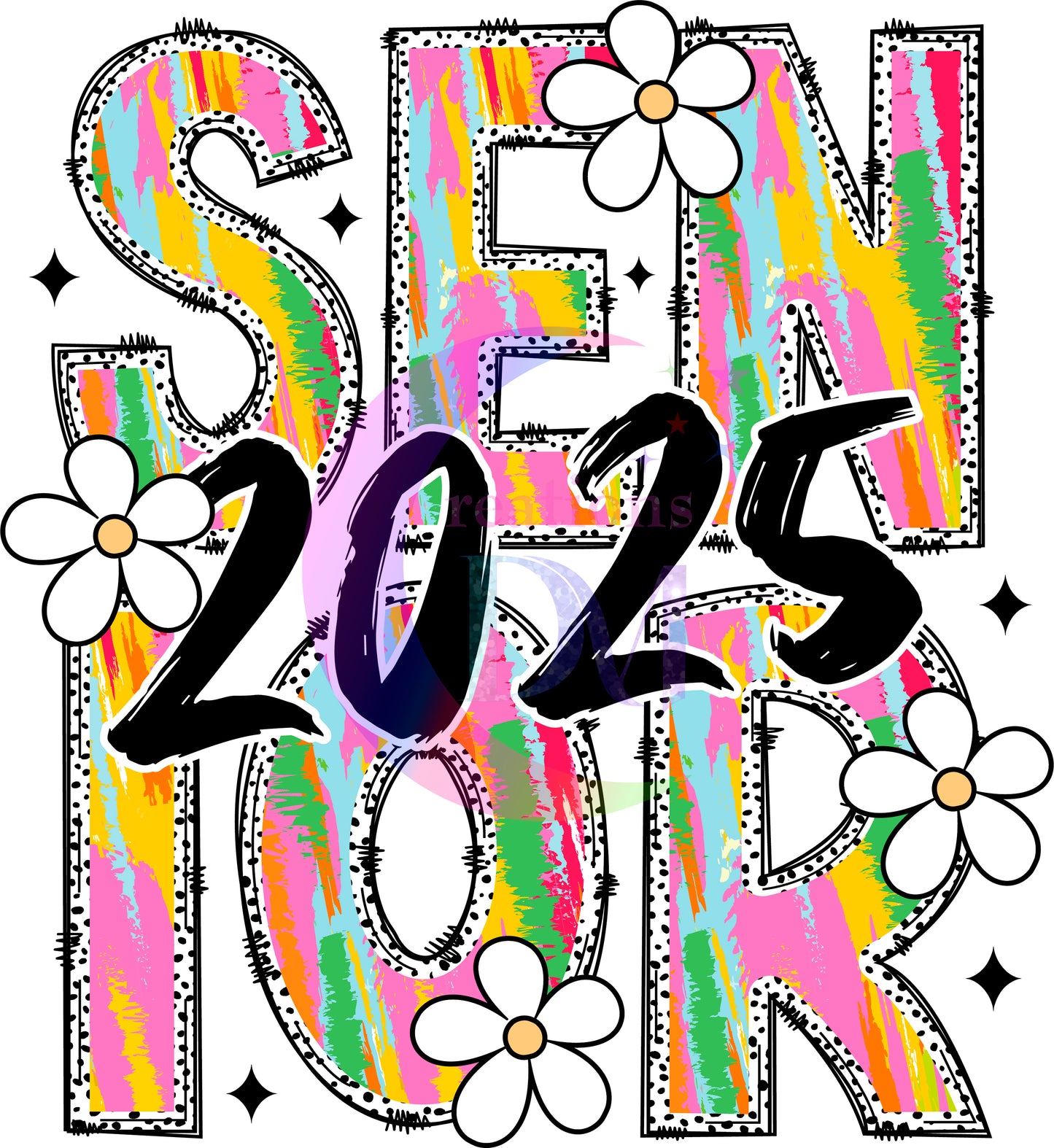 graduation DTF - senior 2025 black number, colorful letters