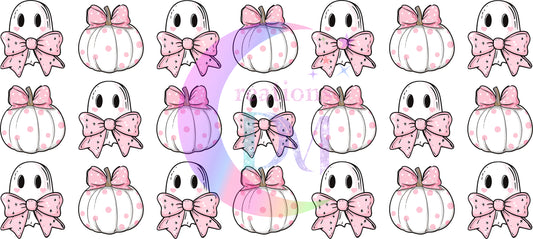 UV DTF - halloween - pink bow on ghost and pink pumpkin