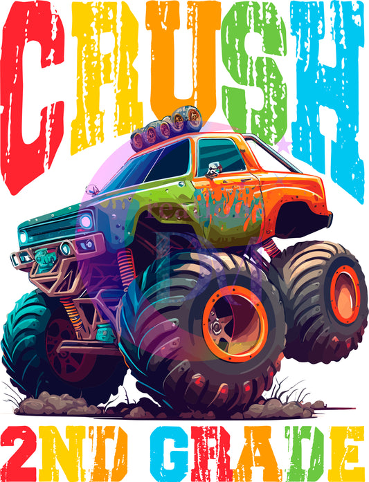 back to school DTF - ready crush 2nd grade monster truck