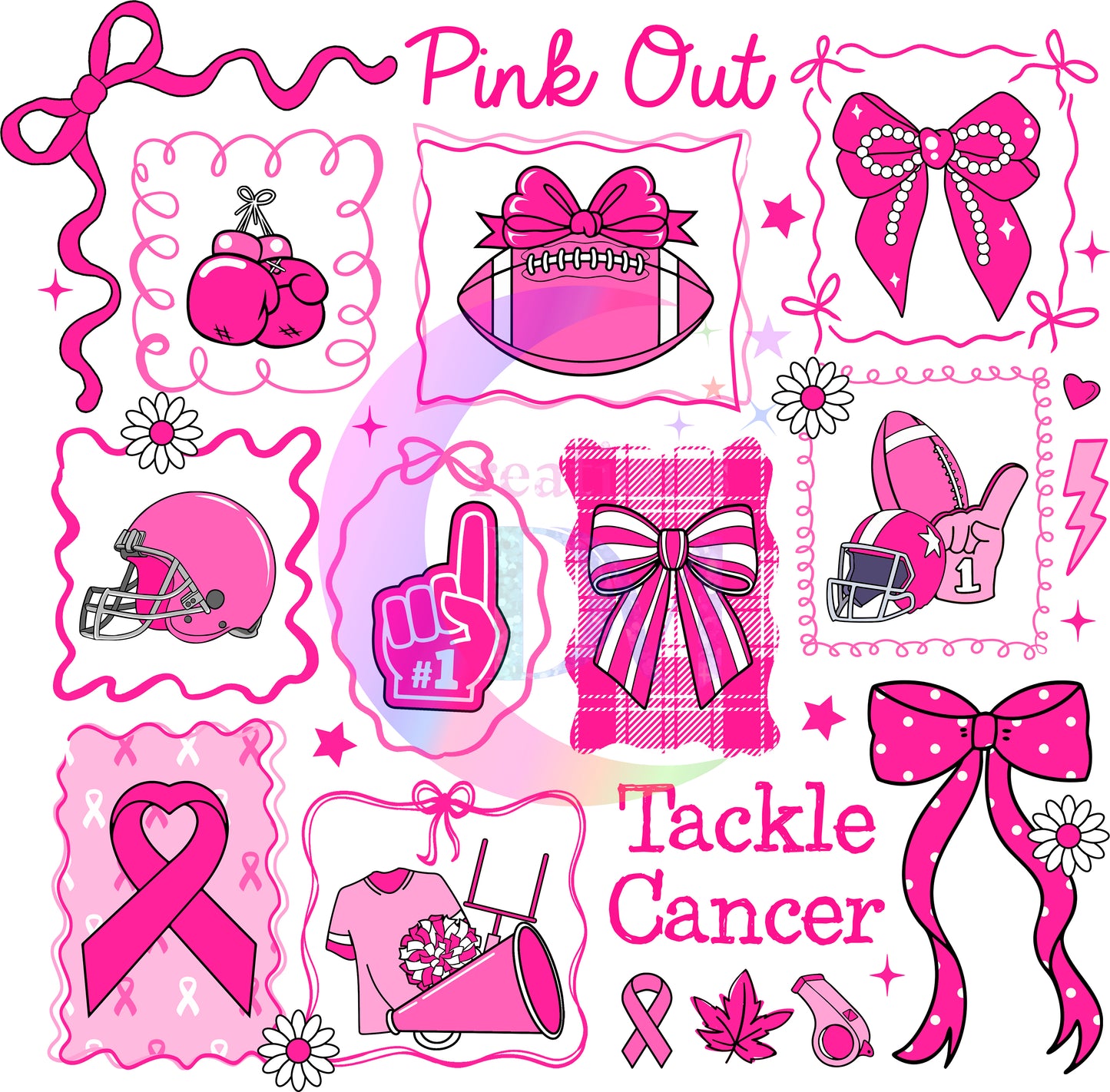 breast cancer awareness month - pink out, tackle cancer, bows