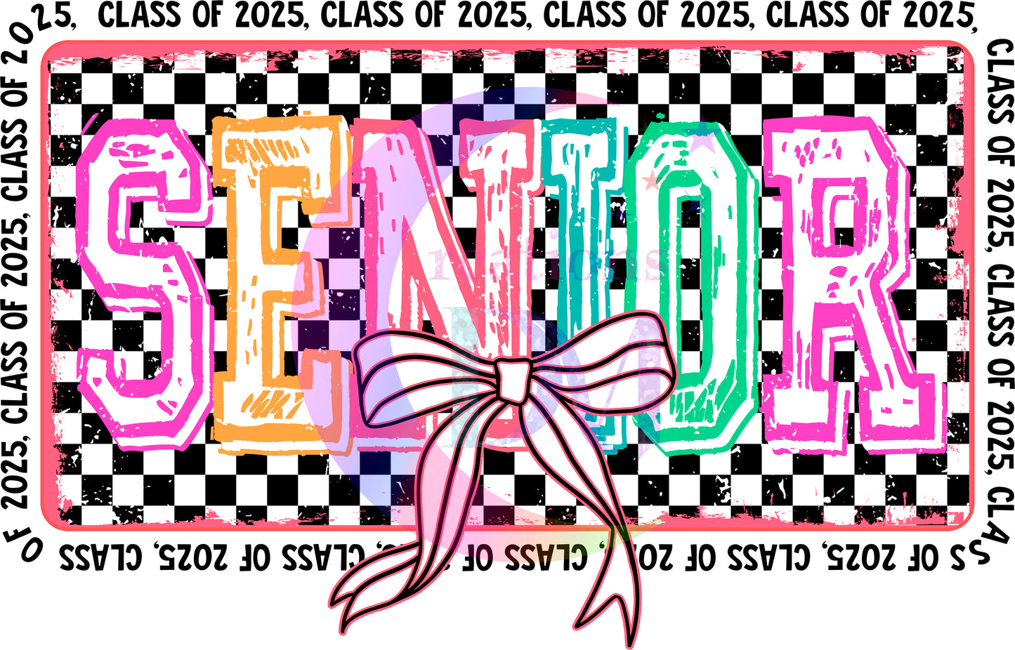 graduation DTF - senior colorful, checkered background