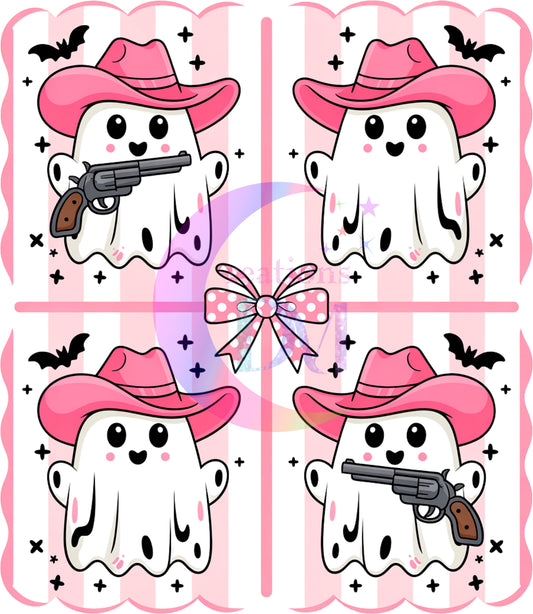 breast cancer awareness month - happy boo with bows and pistol