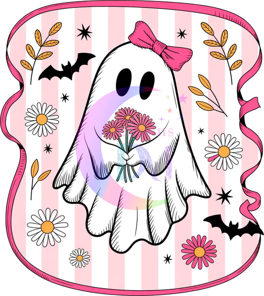 breast cancer awareness month - boo holding flowers
