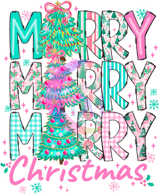 Christmas DTF - MERRY X3 Christmas trees