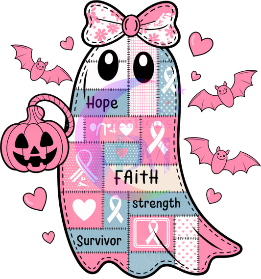 breast cancer awareness month -boo with many bows and pumpkin