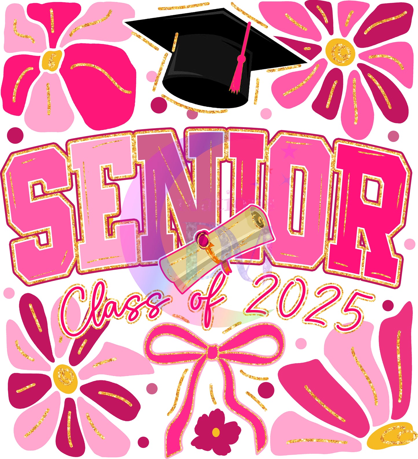 graduation DTF - senior pink , black cap