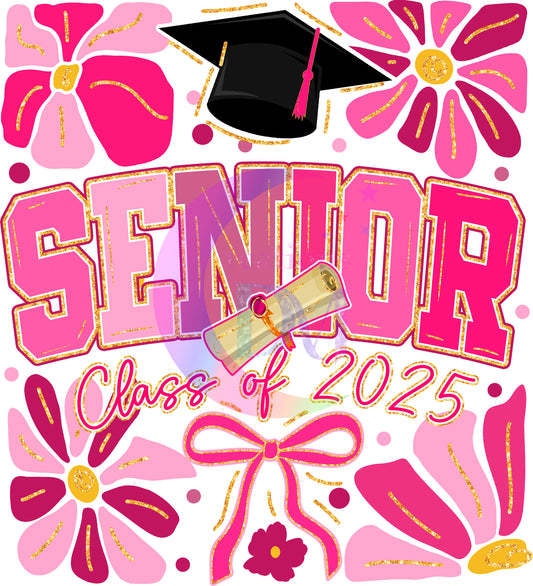 graduation DTF - senior pink , black cap