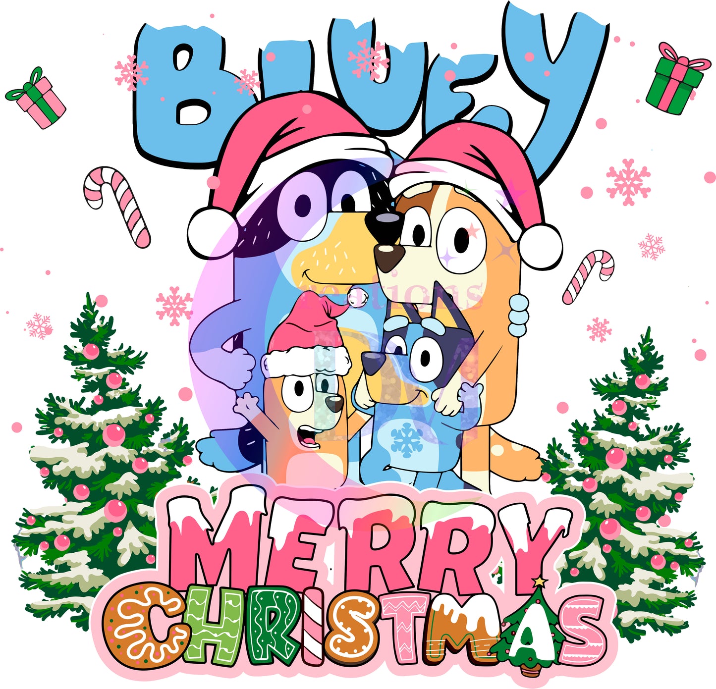 Christmas DTF - bluey - merry Christmas 2 trees family