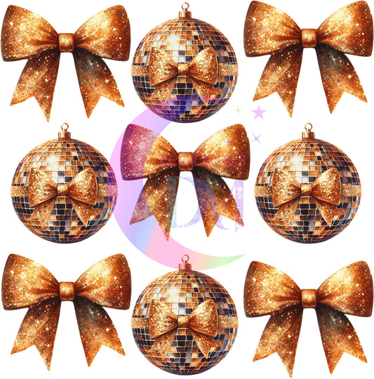 new years- gold coquette bow with disco ball