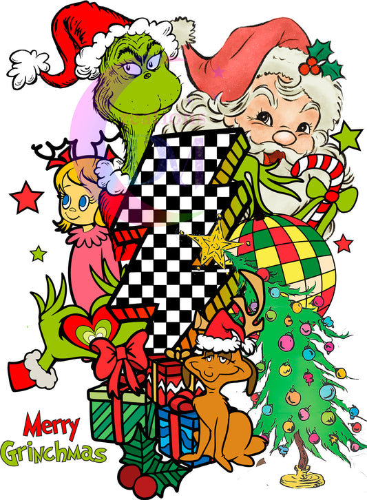 Christmas DTF - grinch - grinch and checkered lighting strike