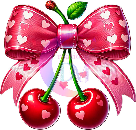 Valentines DTF - pink bow with cherry on top
