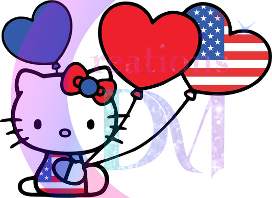 Fourth of July DTF - happy 4th of July hello kitty holding ballons