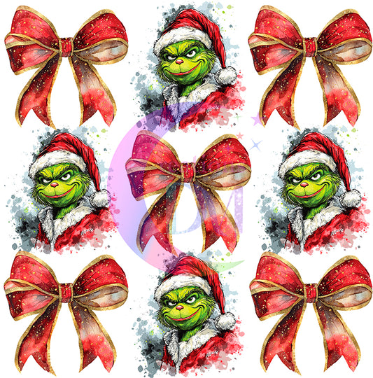 Christmas DTF - grinch red hat , bow