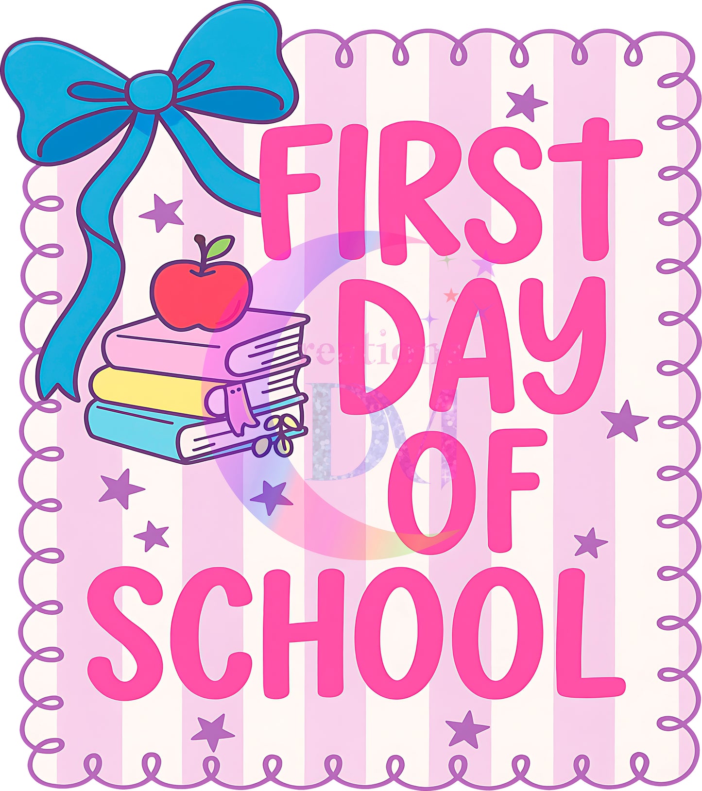 back to school DTF - first day of school pink letters, blue ribbon