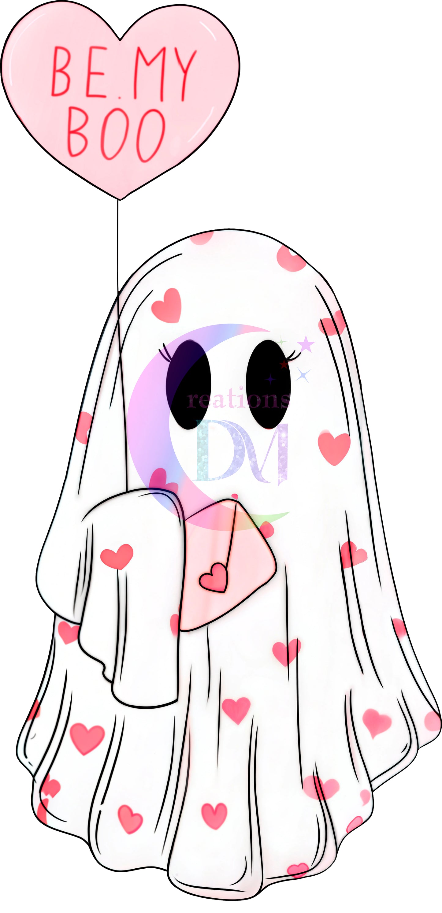 Valentines DTF - pink and white ghost - be my boo
