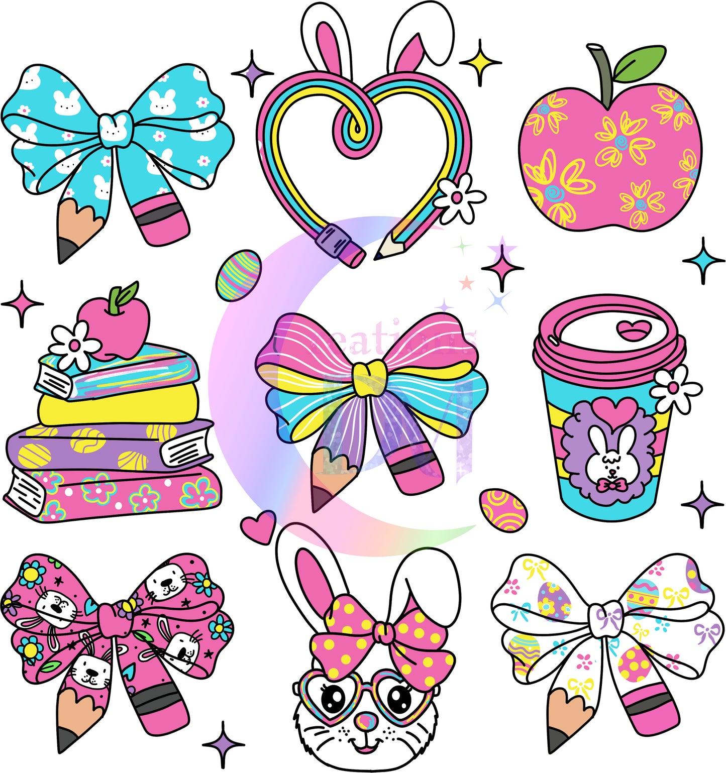 Easter - TEACHER - pencil bows, apples and bunnies