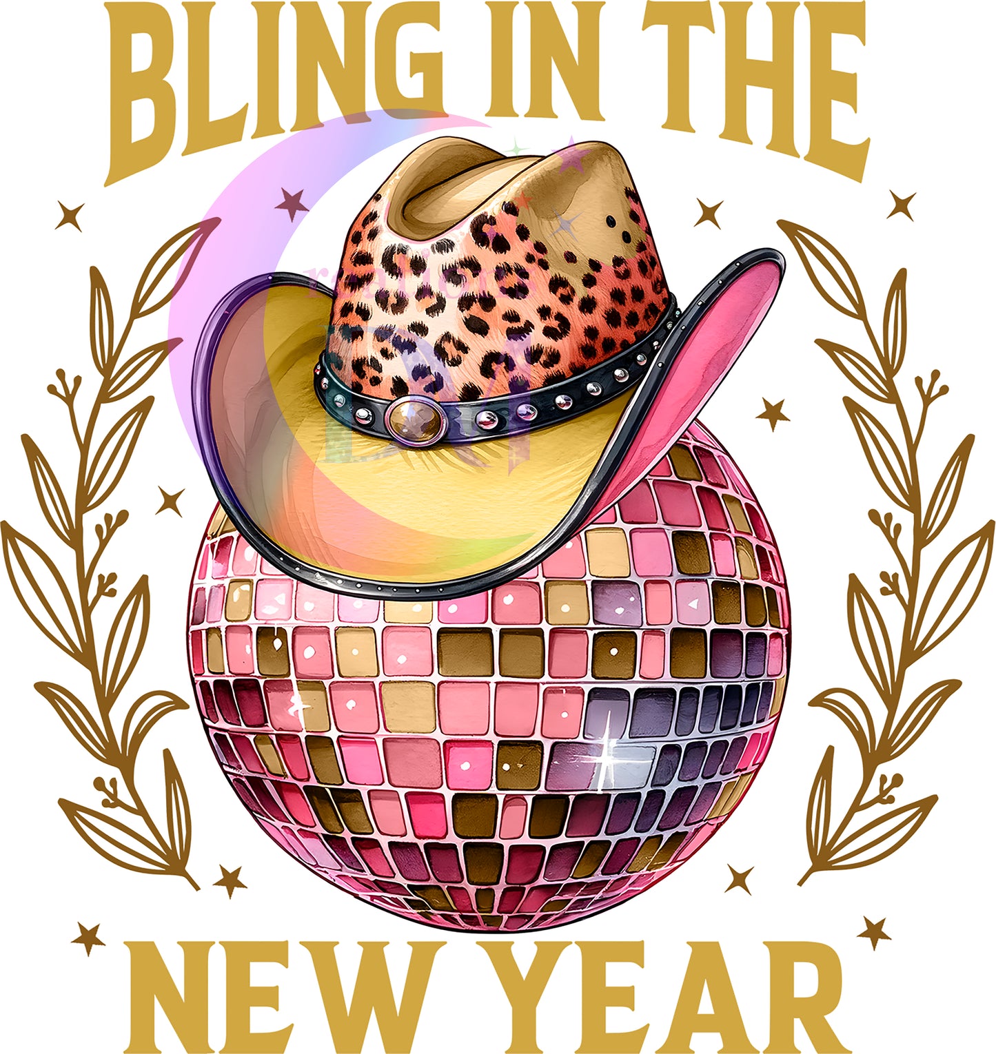 new years- bling in the new year , pink disco ball , leopard hat
