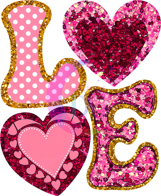 Valentines DTF -LO VE glitter and red heart