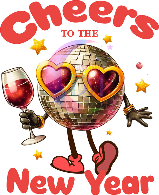 new years- cheers to the new year disco ball with heart glasses