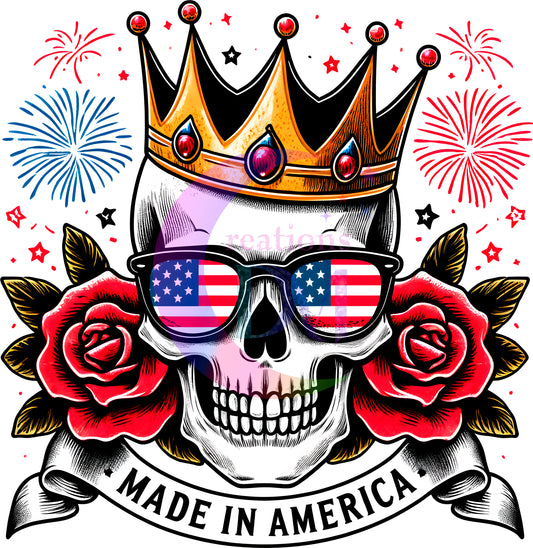 Fourth of July - made in America skull with crown