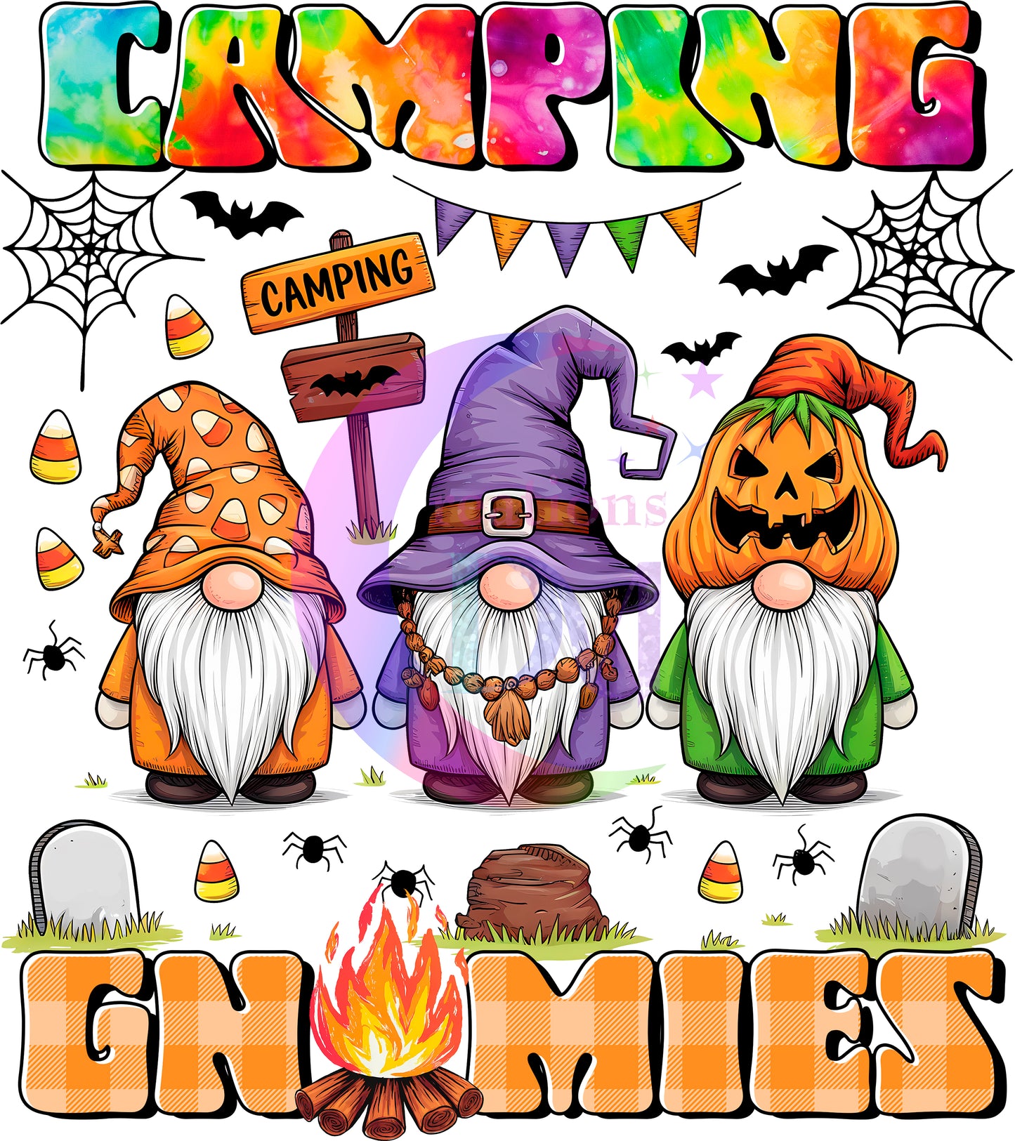 halloween DTF - camping gnomies