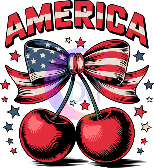 Fourth of July DTF - America cherrie with bow
