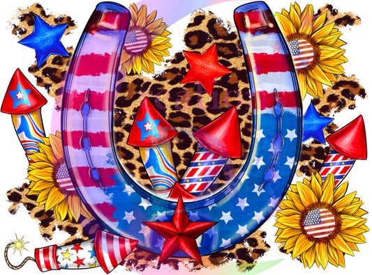 Fourth of July - America flag on horseshoe