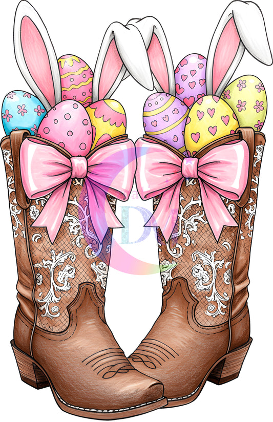 Easter - 2 boot crossed , bunny ears with eggs and bows