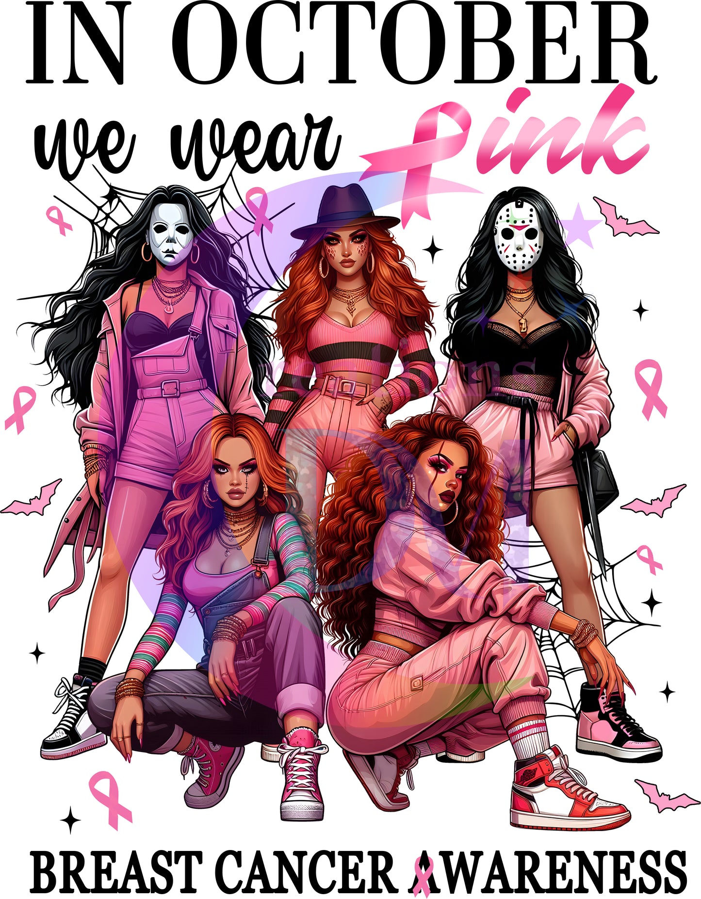 breast cancer awareness month - in October we wear pink male villains in female characters black letters